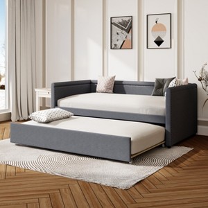 CAVINAS Twin Size Modern Style Upholstered Daybed Bed Frame with Trundle,Wooden Bed Frame for Bedroom,Guest Room - 1 of 4