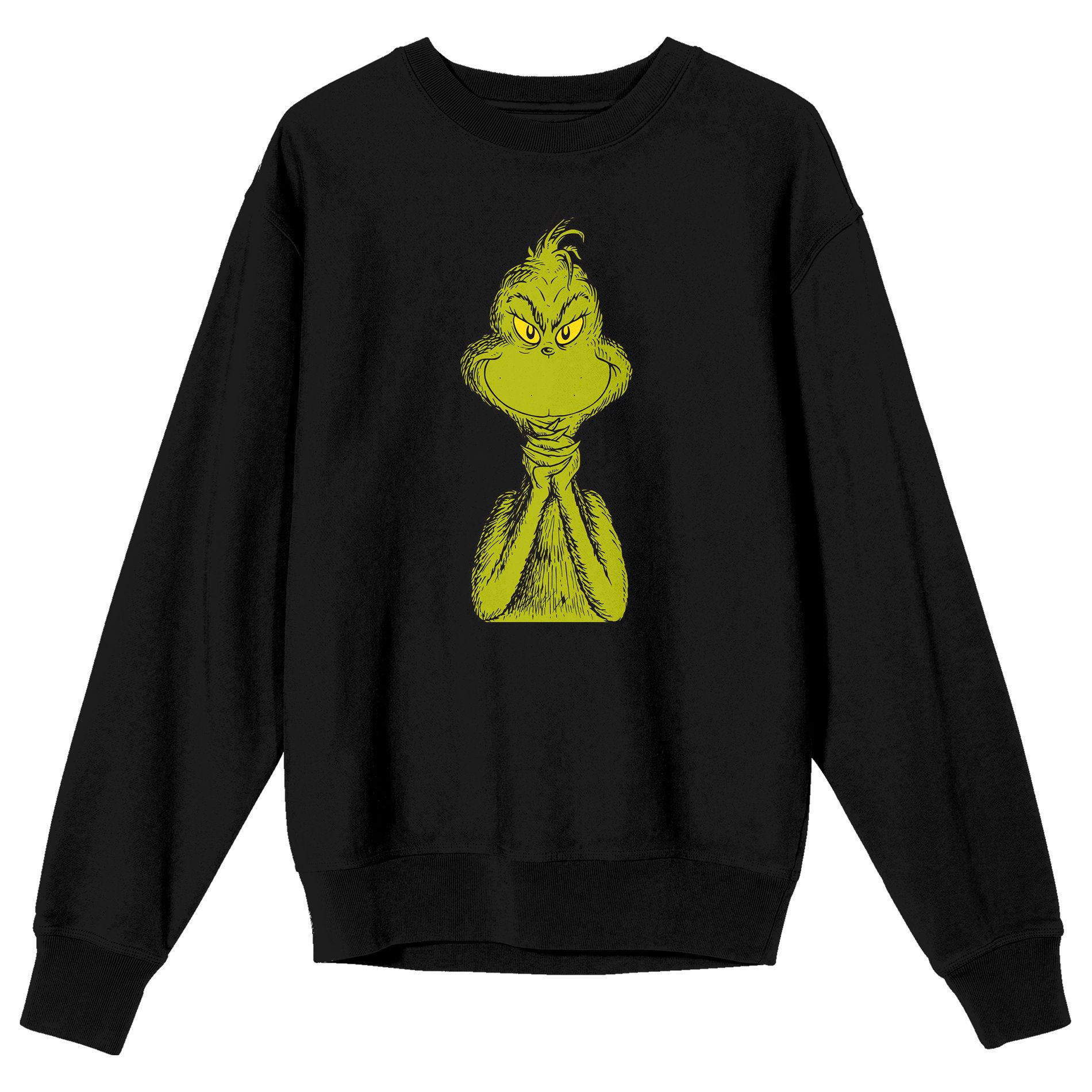 The Grinch Half Body Menacing Smile Men's Black Crew Neck Long Sleeve Sweatshirt