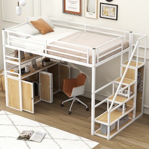 Whisen Modern Design Full Size Metal Loft Bed with Storage Staircase and Wardrobe - 1 of 4
