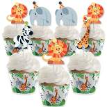 Big Dot of Happiness Jungle Party Animals - Cupcake Decor - Safari Animal Birthday Party or Baby Shower Cupcake Wrappers & Treat Picks Kit - Set of 24