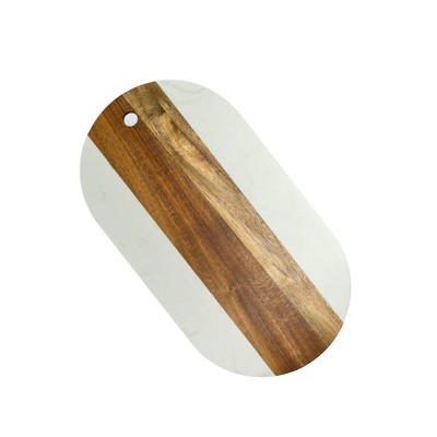 Slickblue 13” x 7” Oval Marble & Acacia Wood Board - White/Black, Ideal for Charcuterie & Culinary Displays