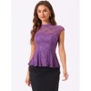 INSPIRE CHIC Women's Mock Neck Cap Sleeve Crochet Lace Peplum Blouse - 3 of 4