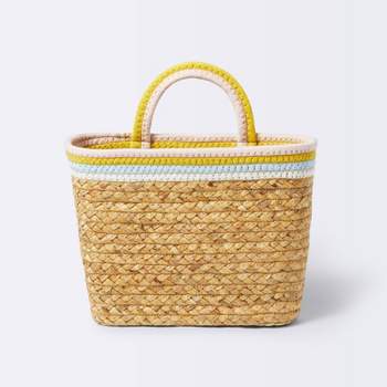 Wall Hanging Natural Woven Basket with Coiled Rope Handle - Pink - Cloud Island™