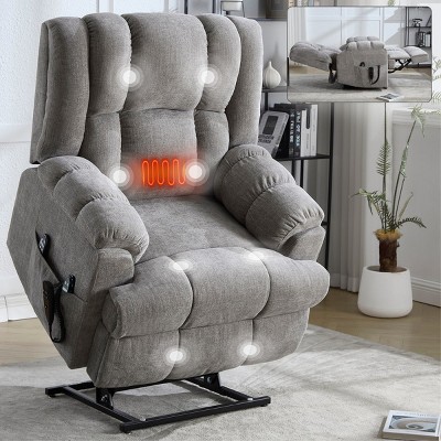 Chenille Power Lift Recliners Chair,Dual Motor Heat Massage Electric Recliners with Power-Remote,High Back Arm Recliner Chair-Coolbibila