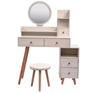 AZL1 Life Concept Vanity Table with Cushioned Stool 5 Drawers Length Adjustable Large Storage Cabinet for Bedroom Makeup, White, 35.5"*18.5"*7.9" - 1 of 4
