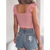 Women's 2025 Summer Tank Tops Square Neck Ruffle Strap Sleeveless Cropped Ribbed Knit Shirts - 3 of 4
