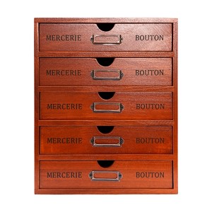 YIYIBYUS 5-Drawer Wooden Desk Organizer, Vintage Shelf Drawer, Brown - 1 of 4