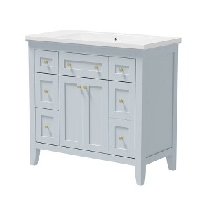 NicBex 36" Bathroom Storage Cabinet with Sink, Freestanding Bathroom Vanity, 6 Drawers and 1 Cabinet for Bathroom, Light Blue - 1 of 4