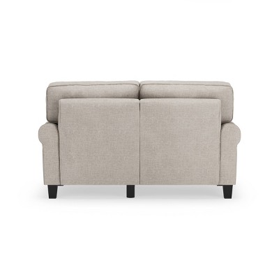 Light Gray Polyester Blend Rolled Arm Loveseat with Wood Legs