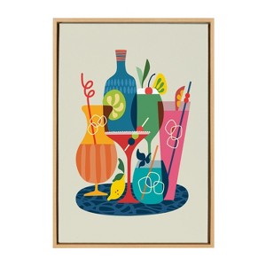 Kate and Laurel Sylvie Mid Century Modern Cocktails Framed Canvas by Rachel Lee of My Dream Wall, 23x33, Natural - 1 of 4