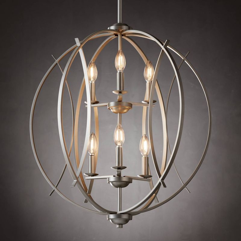 Possini Euro Design Spherical Brushed Nickel Large Chandelier 24" Wide Modern 6-Light Fixture for Dining Room House Foyer Kitchen Island Entryway Home, 3 of 11