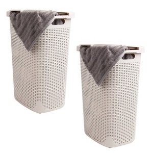 Mind Reader 2pk 60L Premium Wicker Look Slim Hamper - 1 of 4