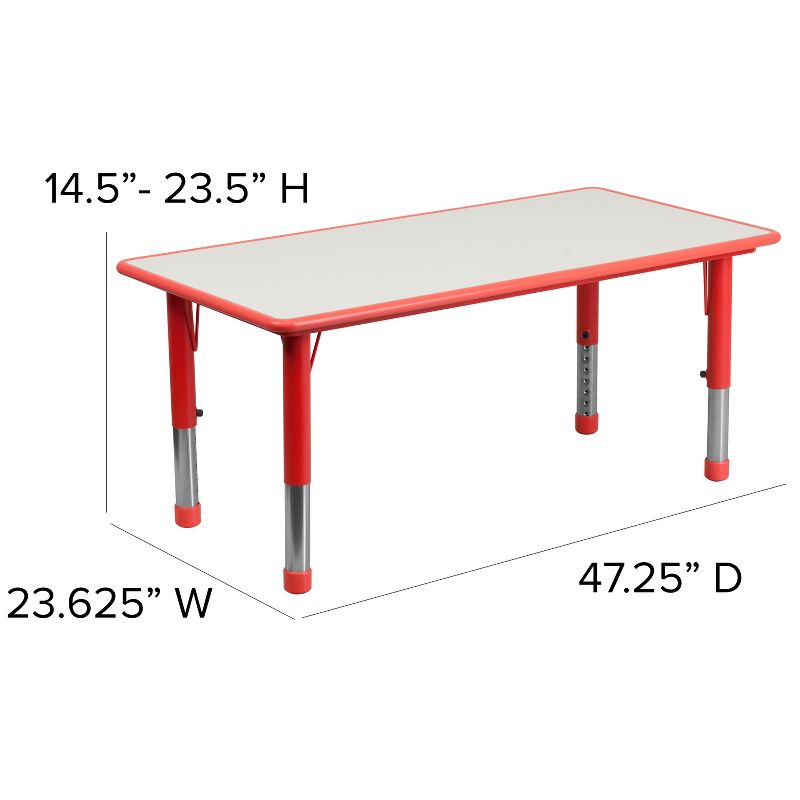 Flash Furniture 23.625"W x 47.25"L Rectangular Plastic Height Adjustable Activity Table Set with 6 Chairs, 5 of 9