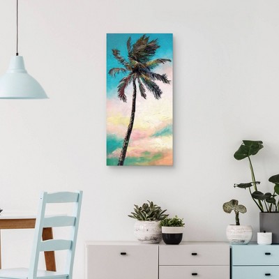 36" x 24" Turquoise and Pastel Palm Tree Canvas Art