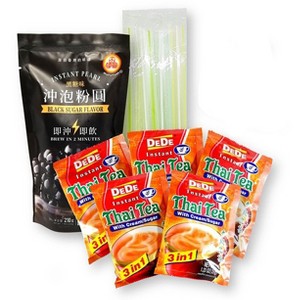 Bubble Tea DIY Thai Boba Iced Tea Kit with 5 DeDe Instant Milk Tea, WuFuYuan Instant Black Tapioca Pearls, and 5 Boba Straws (11-Pc Set) - 1 of 4