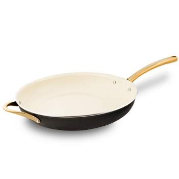 NutriChef 14" Extra Large Fry Pan - Skillet Nonstick Frying Pan with Golden Titanium Coated Silicone Handle, Ceramic Coating