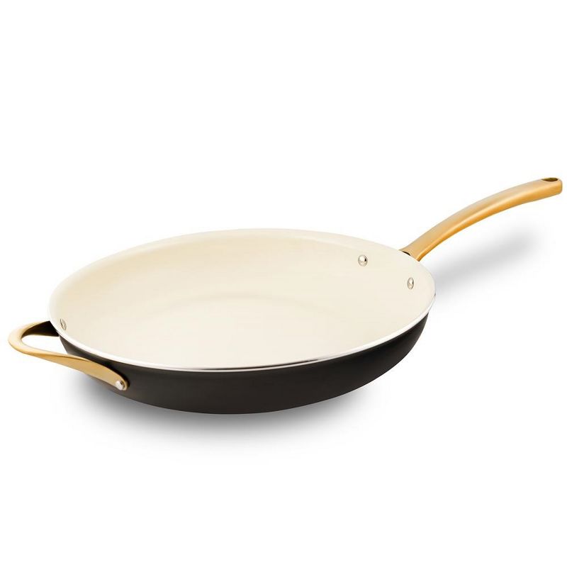 NutriChef 14" Extra Large Fry Pan - Skillet Nonstick Frying Pan with Golden Titanium Coated Silicone Handle, Ceramic Coating, 1 of 4