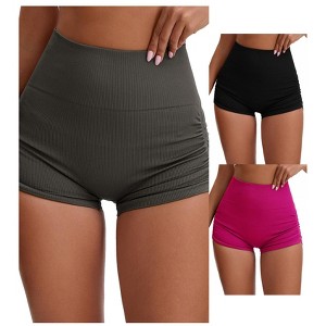 INSPIRE CHIC 3 Packs Women's High Waist Slimming Waist Butt Lifter Control Panties Workout Sport Running Short - 1 of 4