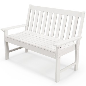 Tangkula 2-Person Outdoor Garden Park Bench All-Weather HDPE Patio Loveseat Chair with Cozy Backrest Ergonomic Loveseat Bench White - 1 of 4