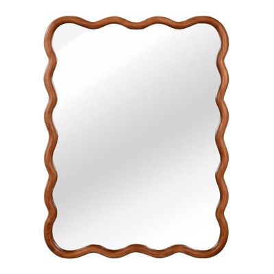 SEVOBAL Decorative Wall Mirrors Yellowish Brown 30 inch Wavy Round Solid Wood Frame Decorative Mirror for Bedroom, Entryway, Brown, 30"*1.18"*40"