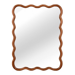 SEVOBAL Decorative Wall Mirrors Yellowish Brown 30 inch Wavy Round Solid Wood Frame Decorative Mirror for Bedroom, Entryway, Brown, 30"*1.18"*40" - 1 of 4