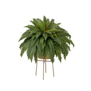 Nearly Natural 32-in Artificial Boston Fern Plant with Metal Planter with Stand DIY KIT - 1 of 4