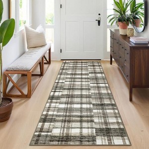 Striped Geometric Washable Runner Rug - Stain Resistant, Non-Slip Backing, Low Pile - For Hallway, Laundry, Bedroom - 1 of 4