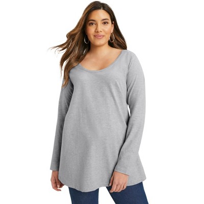 June + Vie by Roaman's Women's Plus Size Long-Sleeve Swing One + Only Tee