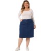 Agnes Orinda Women's Plus Size Classic Slash Pocket Elastic Waist Pencil Back Vent Denim Skirts - 3 of 4