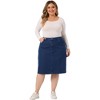 Agnes Orinda Women's Plus Size Denim Classic Slash Pocket Elastic Waist Pencil Back Slit Jeans Skirts - 3 of 4