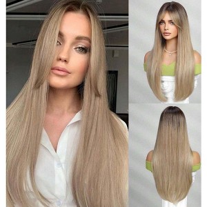 Jessie's Wig Long Straight Brown Synthetic Hair With Blonde Roots Heat Resistant Synthetic Hair Wigs For Women 26 Inch - 1 of 4