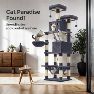 81.1 Inch Large Cat Tree Tower  with 13 Scratching Posts, 2 Perches, 2 Caves, Basket, Hammock, Pompoms - Multi-Level Plush Cat Condo for Indoor Cats - 1 of 4
