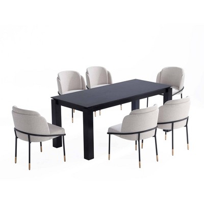 Manhattan Comfort 7pc 70.86" Rockaway and Flor Rectangle Dining Set Black/Wheat: Industrial Style, Ash Wood Frame, Foam Padded Twill Seats