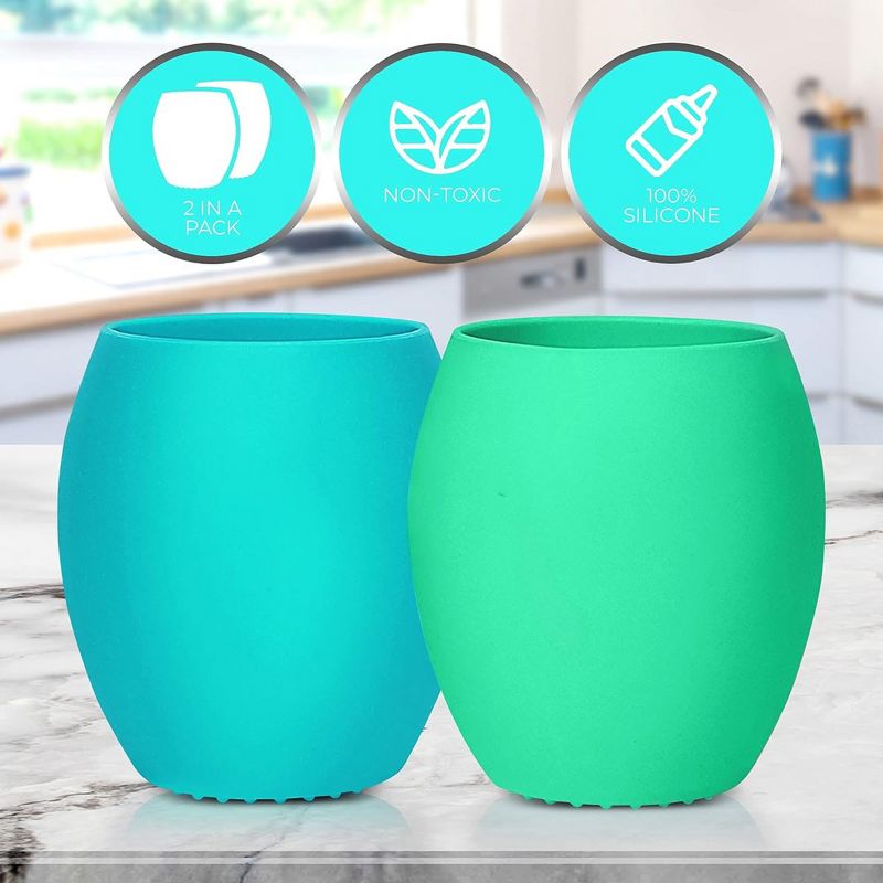 Silicone Sippy Cups For Infant’s First Stage Training -2 Pack No Spill Sippy Cups For Toddlers Led Weaning, BPA Free, 3 of 8