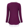 Clearlove Women's Long Sleeve V Neck Contrast Collar Shirt A-line Pleated Office Tunic - 3 of 4