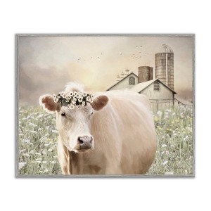 Stupell Industries Realistic Cow Floral Crown Tranquil Farm Field Framed Giclee Art - 1 of 4