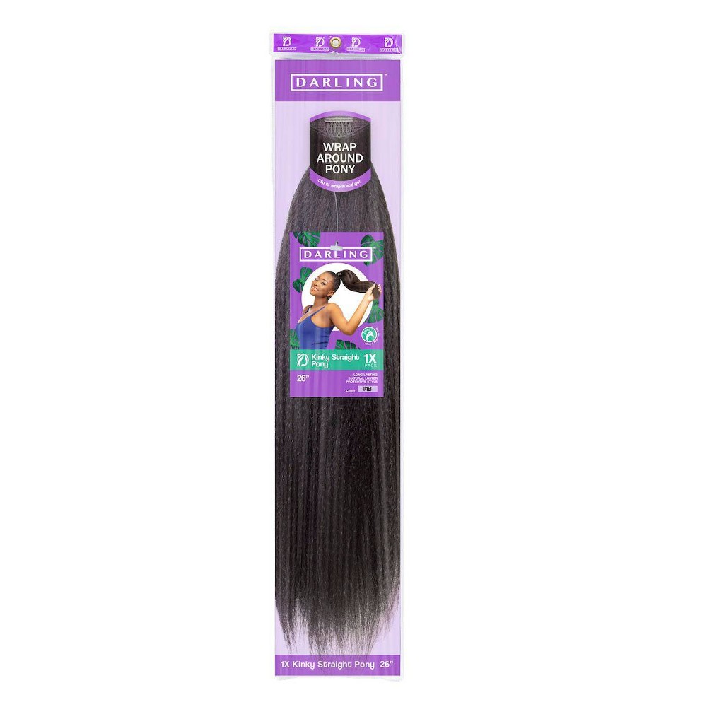 Darling Kinky Straight Ponytail #1B: Synthetic Hair, 26 Inch, Includes Instructions