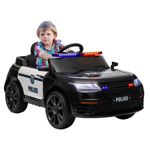 Qaba 12V Kids Car, Kids Electric Car w/ Remote Control, Siren, Light, Music, Spring Suspension, Horn & Transport Wheel, Black - 1 of 4
