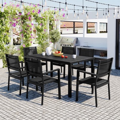 7-Piece Steel Patio Dining Set Weather Resistant Outdoor Table and Chairs for Balcony, Backyard, Deck or Garden Gathering–The Pop Home
