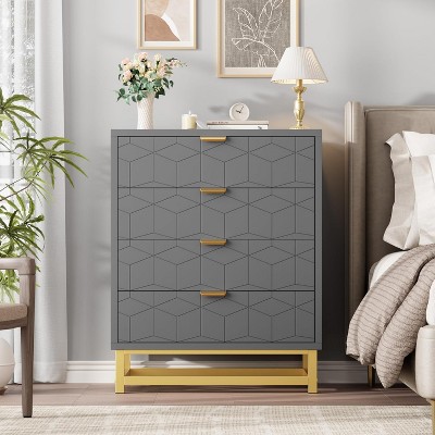 4 Drawer Dresser for Bedroom, Modern Dressers with Gold Metal Handles
