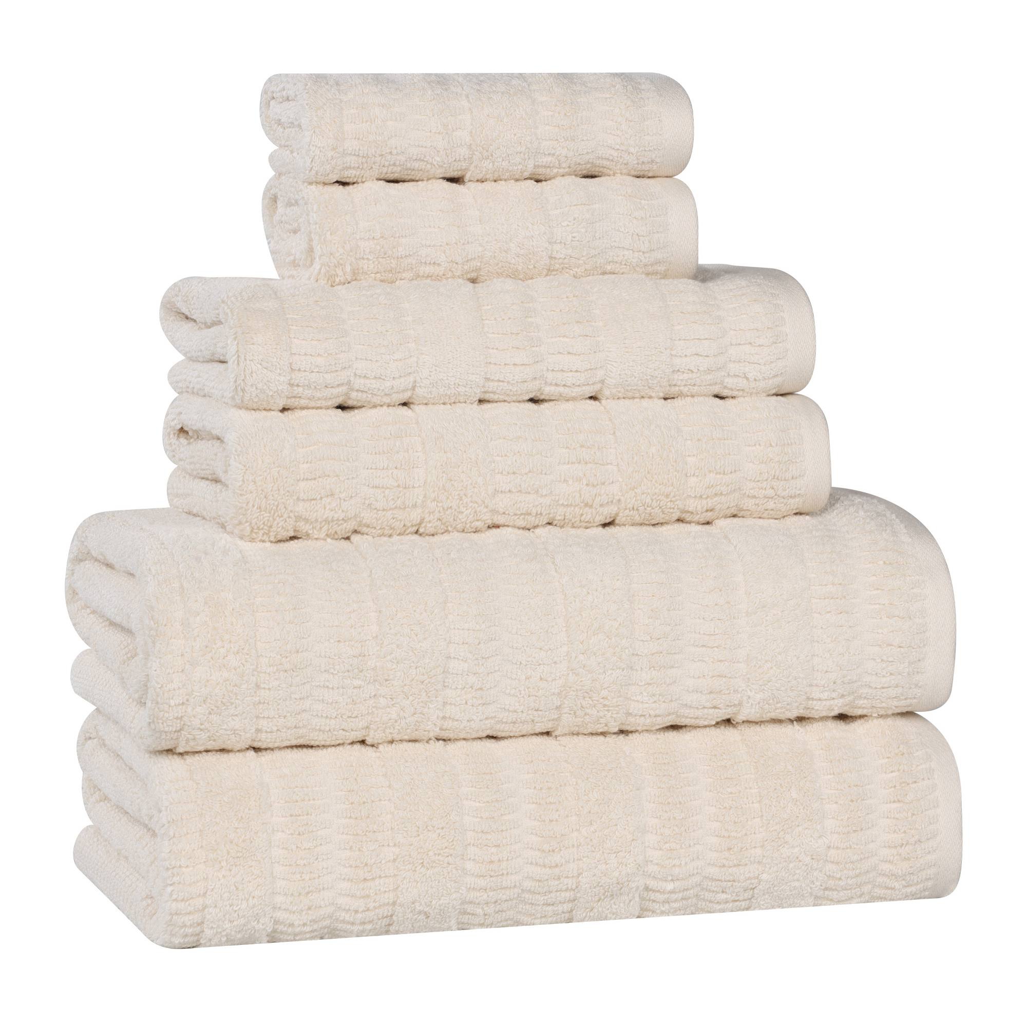 Smart Twist Viscose Cotton Blend Medium Weight Solid Textured Ribbed 6 Piece Towel Set, Ivory - Blue Nile Mills