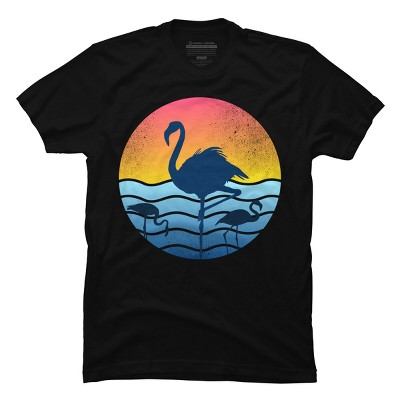 Men's Design By Humans Flamingos Sunset Waves By jun_salazar216 T-Shirt