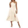 Womens Dress One Shoulder Smocked Tiered Split Hem Sleeveless Midi Dress - 3 of 4
