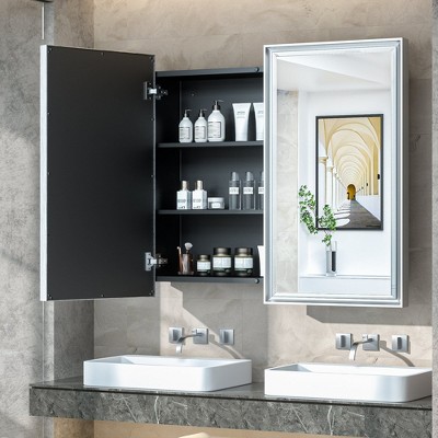 Keonjinn 36 in. W x 32 in. H  Metal Framed Silver Rectangular Framed Recessed/Surface Mount Medicine Cabinet with Mirror,Silver