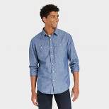 Men's Denim Long Sleeve Button-Down Shirt - Goodfellow & Co™ Deep Blue L