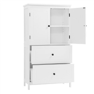 White MDF bathroom cabinet with 2 doors, drawers & adjustable shelf - compact, stylish storage solution for toiletries & essentials. - 1 of 4
