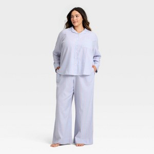 Women's Flannel Long Sleeve Button Down Shirt and Pants Pajama Set - Auden™ - 1 of 3