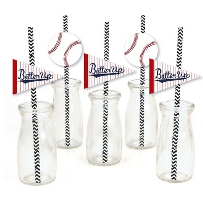 Big Dot of Happiness Batter Up - Baseball Paper Straw Decor - Baby Shower or Birthday Party Striped Decorative Straws - Set of 24