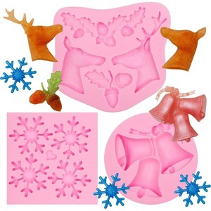 JDICTION Christmas Silicone Molds 3-Piece Set, Snowflake Bell Elk Chocolate Baking Molds for Cake Decorating, Fondant, Soap, Resin Crafts - 1 of 4