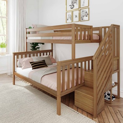 Max & Lily Solid Wood Twin Over Full With Staircase For Kids, Pecan ...